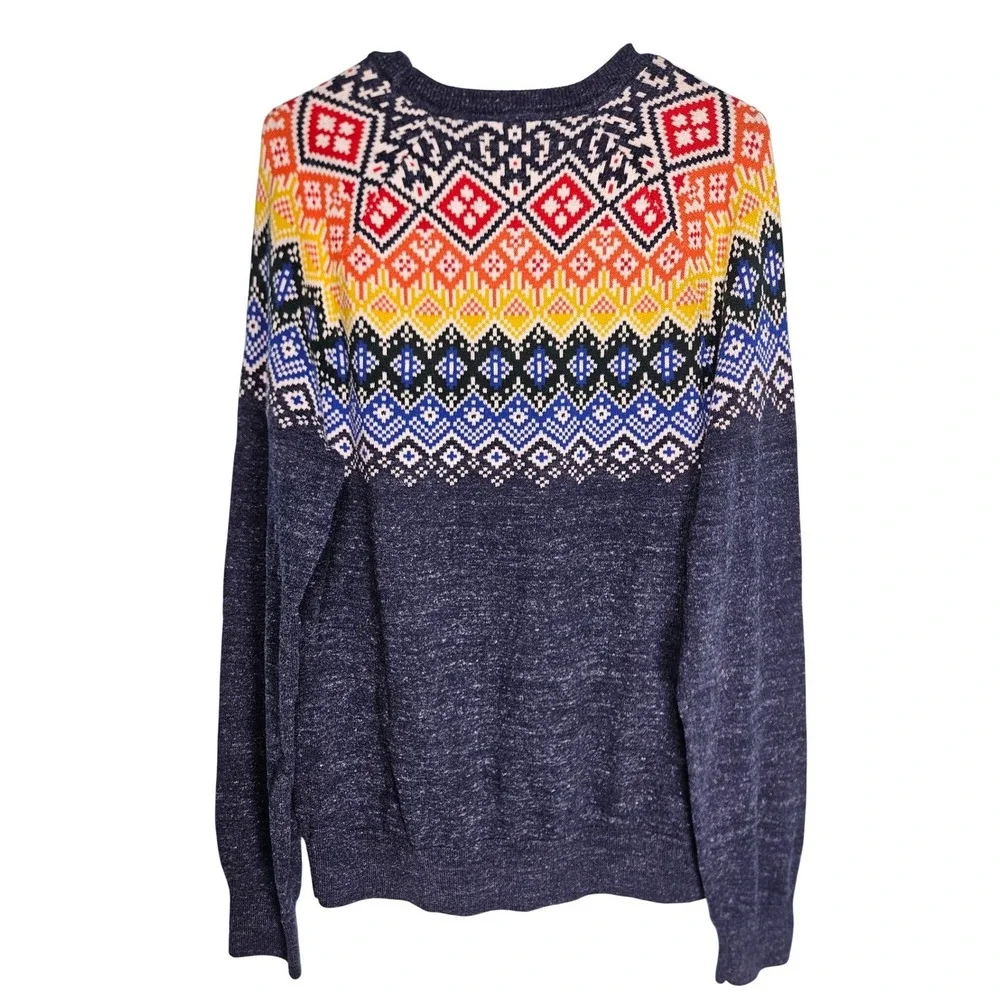 Gap‎ Mens Navy Blue Rainbow Fair Isle Crewneck Cotton Blend Sweater L Nordic Ski
